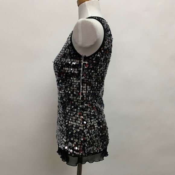 Papillon Blanc Women's Tank Top Small Black Silver Sequins Sleeveless NWT - Picture 3 of 7